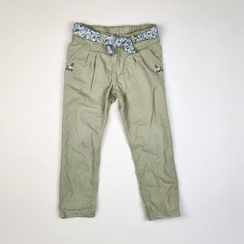 Sergent Major France Girls Green Floral Embroidered Pants sz 4